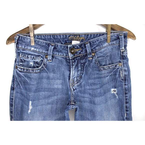 Silver Jeans Distressed Flare Hemmed Cuff Jeans 26 2 Preowned - Picture 2 of 10